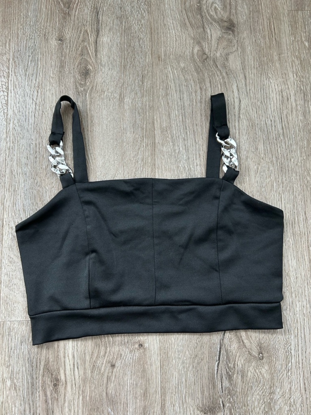 Cider Black Crop Top with Silver Chain Straps